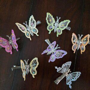 Set of 7 Vintage 1990s Hair Clips ~ Glitter BUTTERFLIES Fluttering Wings Metal